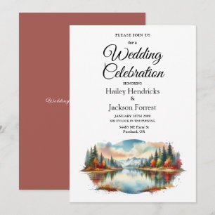 Rustic Autumn Lakeside Forest Wedding Invitation