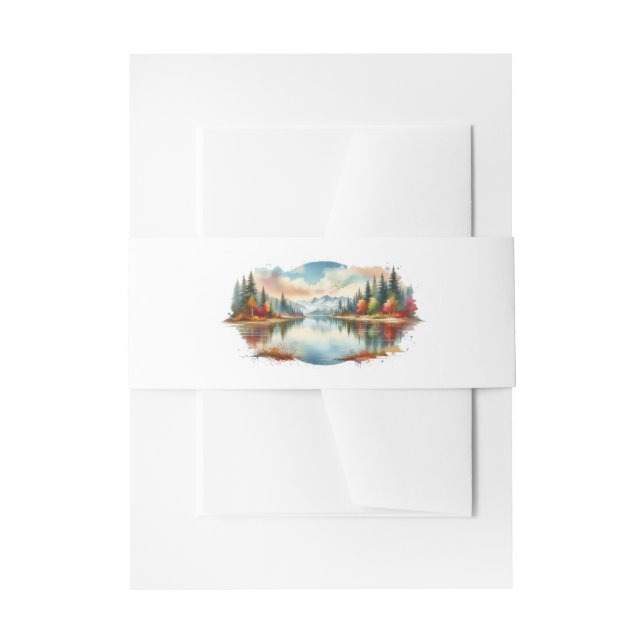 Rustic Autumn Lakeside Forest Wedding Invitation Belly Band (Front Example)