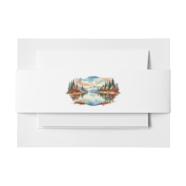 Rustic Autumn Lakeside Forest Wedding Invitation Belly Band (Front Example)