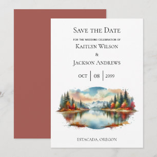 Rustic Autumn Lakeside Forest Wedding Save The Date