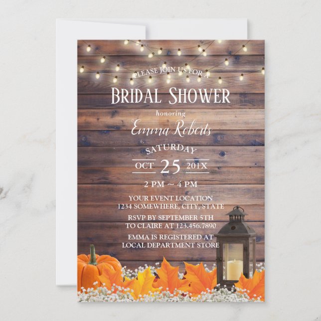 Rustic Autumn Lantern String Lights Bridal Shower Invitation (Front)
