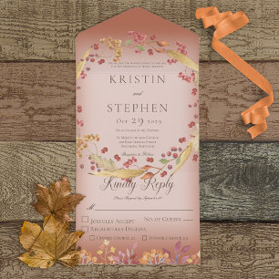Rustic Autumn Leaf & Berry Wreath Rust Dinner All In One Invitation