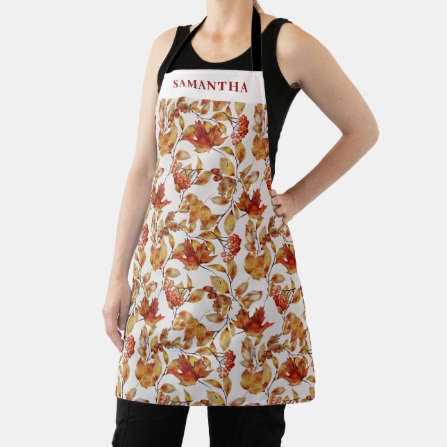 Rustic Autumn Leaf Name All-Over Print Apron (Insitu)