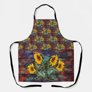 Rustic Autumn Leaves and Sunflowers Apron