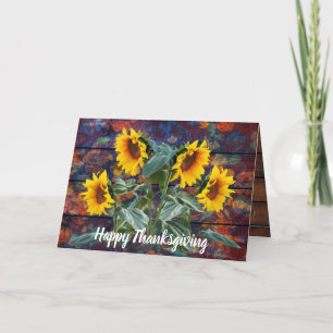 Rustic Autumn Leaves and Sunflowers Holiday Card
