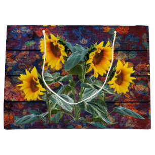 Rustic Autumn Leaves and Sunflowers Large Gift Bag
