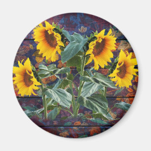 Rustic Autumn Leaves and Sunflowers Magnet
