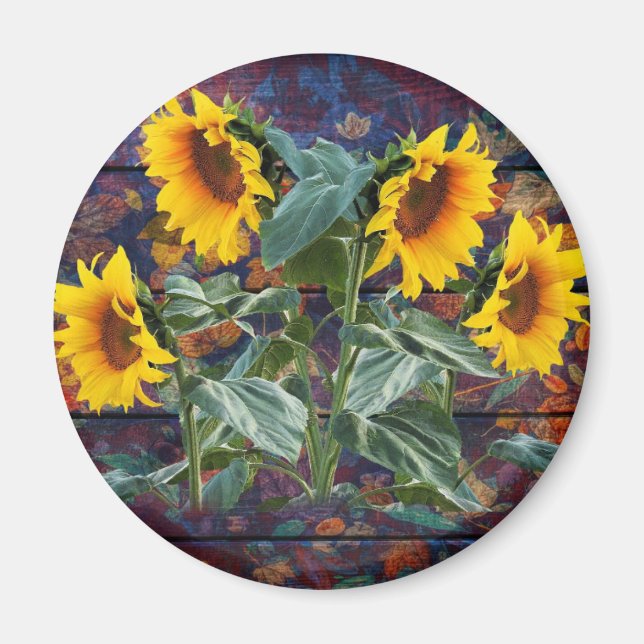 Rustic Autumn Leaves and Sunflowers Magnet (Front)