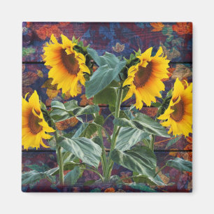 Rustic Autumn Leaves and Sunflowers Magnet