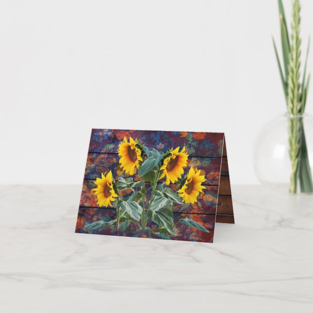 Rustic Autumn Leaves and Sunflowers Note Card (Front)