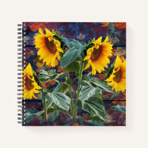 Rustic Autumn Leaves and Sunflowers Notebook