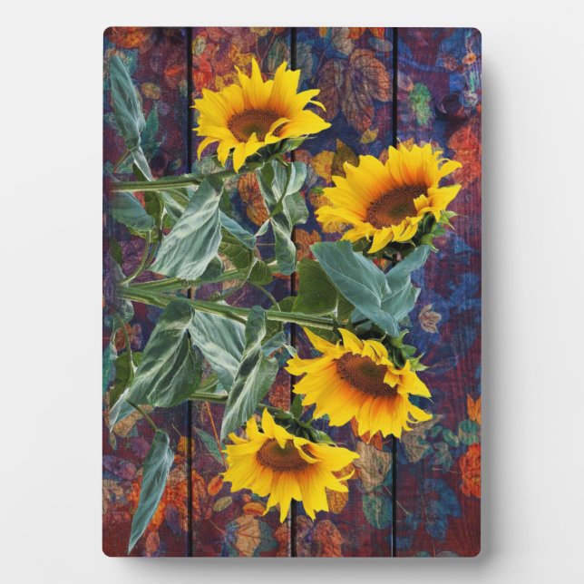 Rustic Autumn Leaves and Sunflowers Plaque (Front)