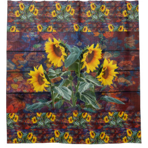 Rustic Autumn Leaves and Sunflowers Shower Curtain