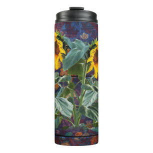 Rustic Autumn Leaves and Sunflowers Thermal Tumbler