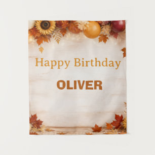 Rustic Autumn Leaves Autumn Pumpkin Happy Birthday Tapestry