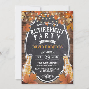 Rustic Autumn Leaves Beer Retirement Party Invitation
