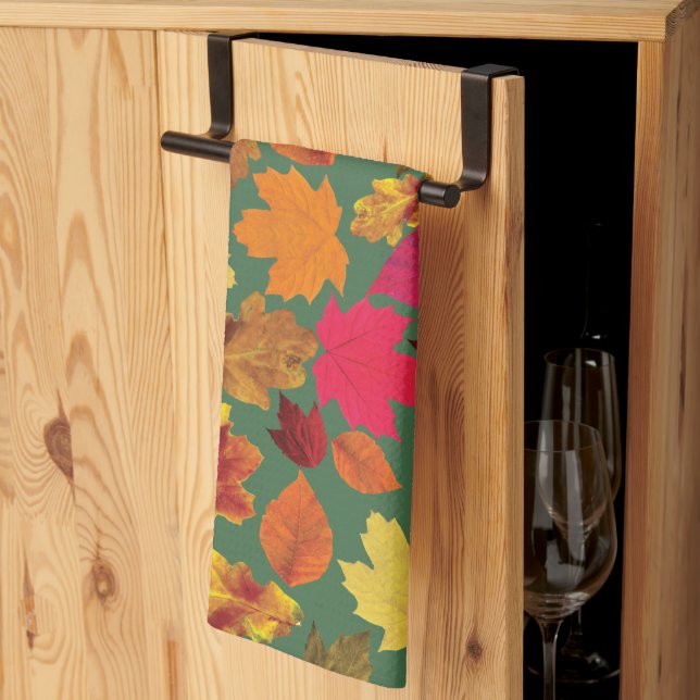 Rustic Autumn Leaves Fall Colours Tea Towel (Thirds Fold)