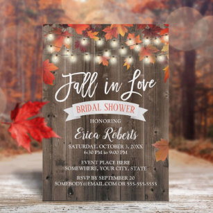 Rustic Autumn Leaves Fall in Love Bridal Shower Invitation