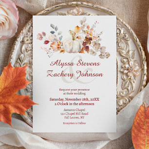 Rustic Autumn Leaves Fall Pumpkin Wedding Invitation