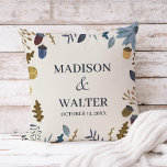 Rustic autumn leaves fall wedding cushion<br><div class="desc">Rustic fall leaves and acorns for a dusty blue autumn wedding. Original artwork by Caroline Bonne Müller</div>