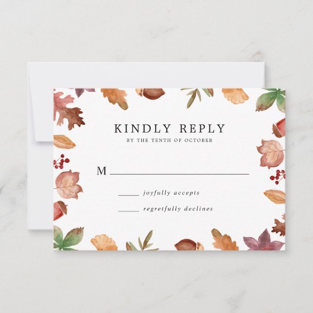 Rustic Autumn Leaves Fall Wedding RSVP Card (Front)