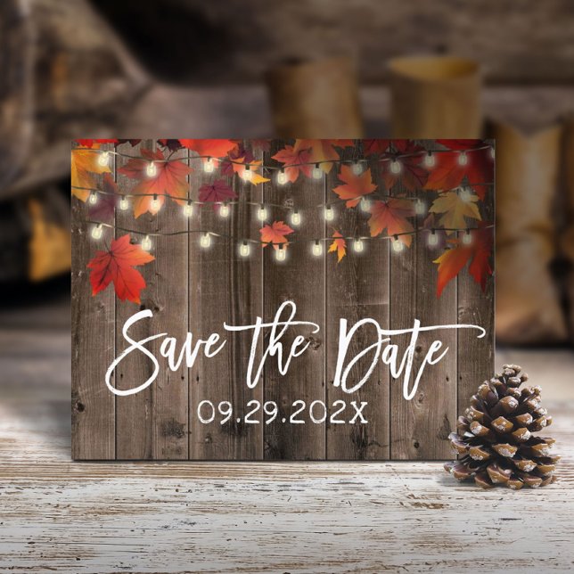 Rustic Autumn Leaves Fall Wedding Save the Date Announcement Postcard (Creator Uploaded)