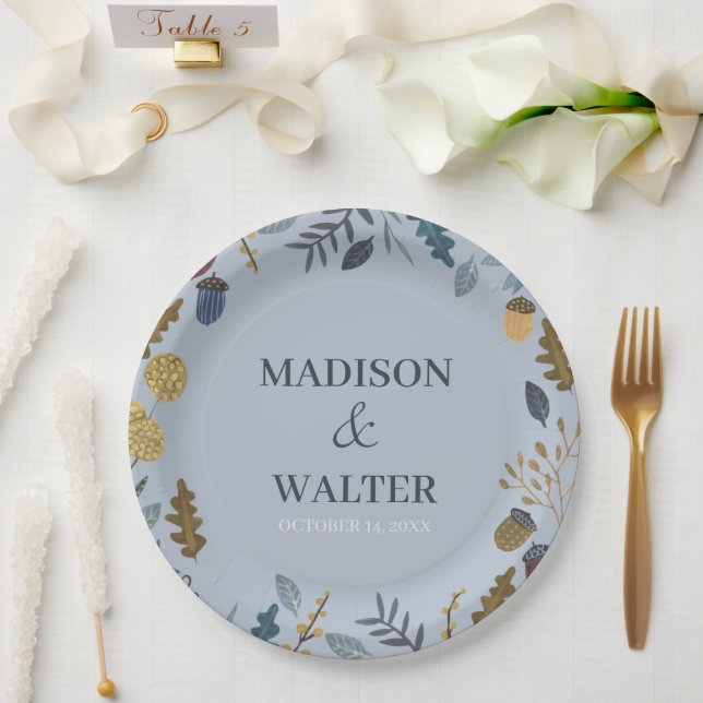 Rustic autumn leaves fall wedding table number nap paper plate (Wedding)