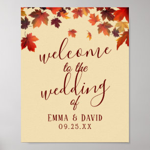Rustic Autumn Leaves Fall Wedding Welcome Sign
