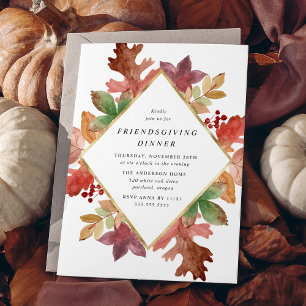 Rustic Autumn Leaves Friendsgiving Dinner Invitation