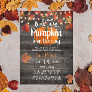 Rustic Autumn Leaves Little Pumpkin Baby Shower Invitation
