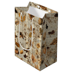 Rustic Autumn Leaves on Vintage Newspaper Medium Gift Bag