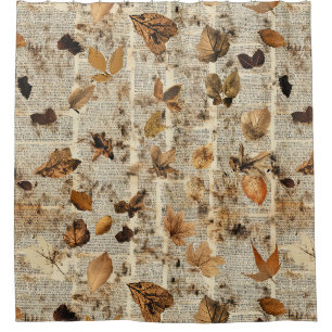 Rustic Autumn Leaves on Vintage Newspaper Shower Curtain