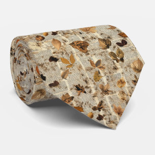 Rustic Autumn Leaves on Vintage Newspaper Tie
