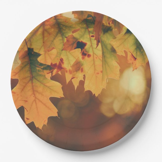 Rustic Autumn Leaves Paper Plates (Front)