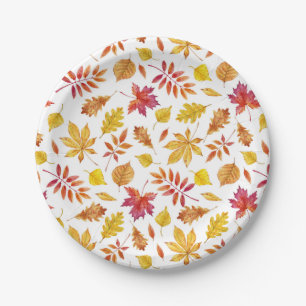 Rustic Autumn Leaves Pattern Thanksgiving Paper Plate