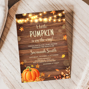 Rustic Autumn Leaves Pumpkin Baby Shower Invitation