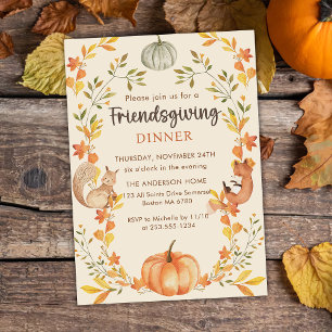 Rustic Autumn Leaves Pumpkin Friendsgiving Dinner  Invitation