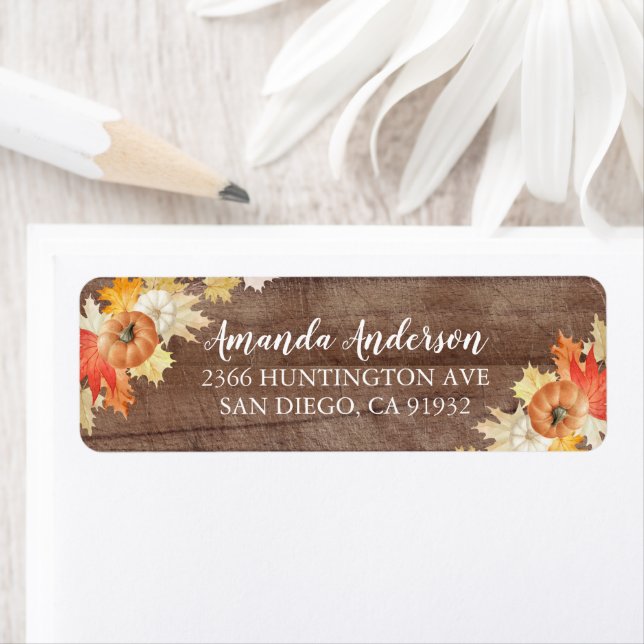 Rustic autumn Leaves Pumpkins Bridal Shower Labels (Insitu)