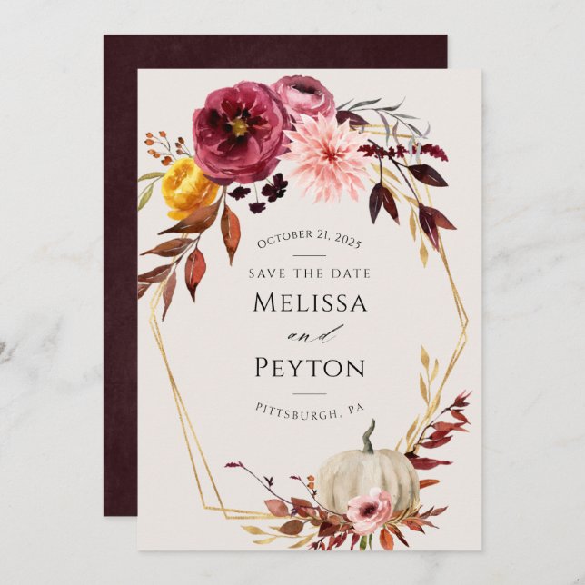 Rustic Autumn Leaves Save the Date (Front/Back)