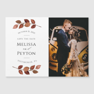 Rustic Autumn Leaves Save the Date Photo Magnet