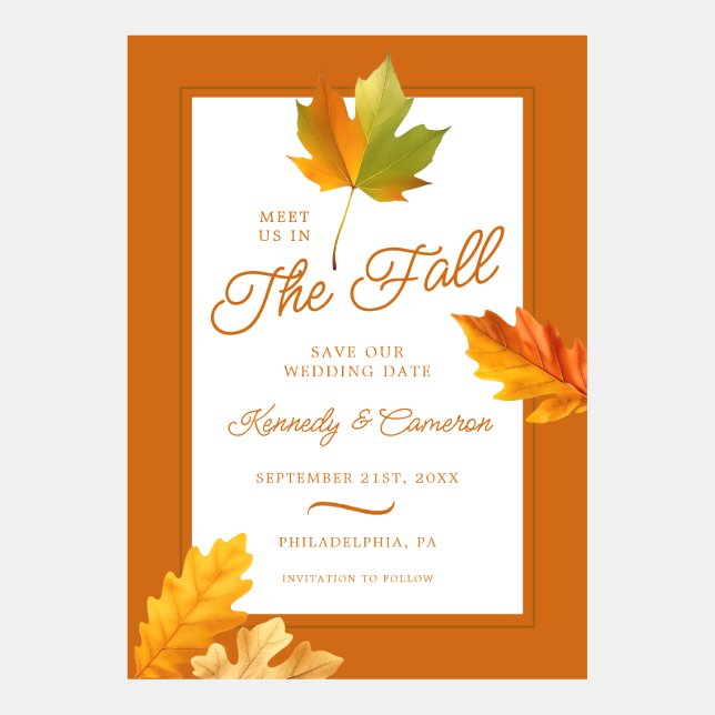 Rustic Autumn Leaves Save the Date Wedding Invitation (Front)