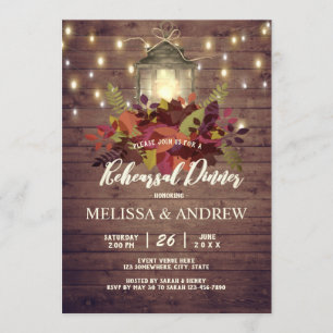 Rustic Autumn Leaves String Light Rehearsal Dinner Invitation