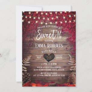 Rustic Autumn Leaves String Lights Barn Sweet 16 Invitation