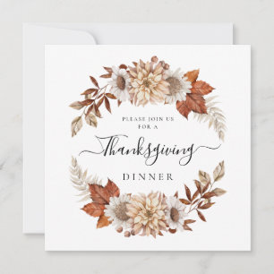 Rustic Autumn Leaves Thanksgiving Dinner Invitation