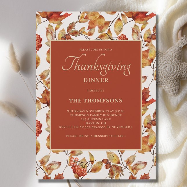 Rustic Autumn Leaves Thanksgiving Dinner  Invitation (Creator Uploaded)