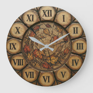 Rustic Autumn Leaves Wall Clock | Wood-Look Cabin