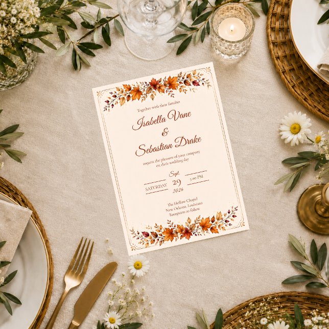 Rustic Autumn Leaves Wedding Invitation (Creator Uploaded)