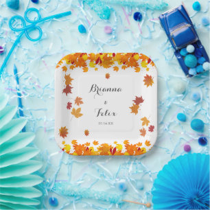 Rustic Autumn Leaves Wedding Paper Plate
