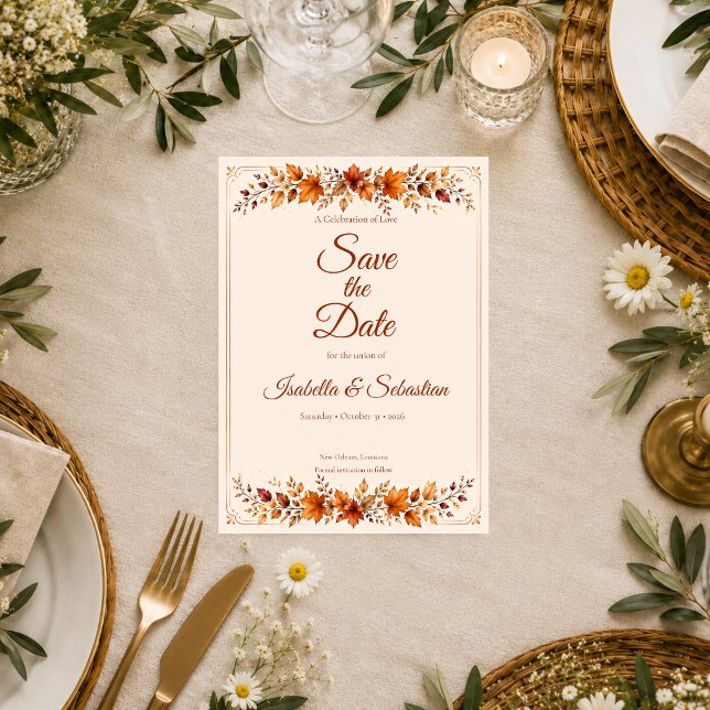 Rustic Autumn Leaves Wedding Save The Date (Creator Uploaded)