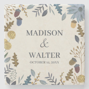Rustic Autumn Leaves Wedding Stone Coaster Favour